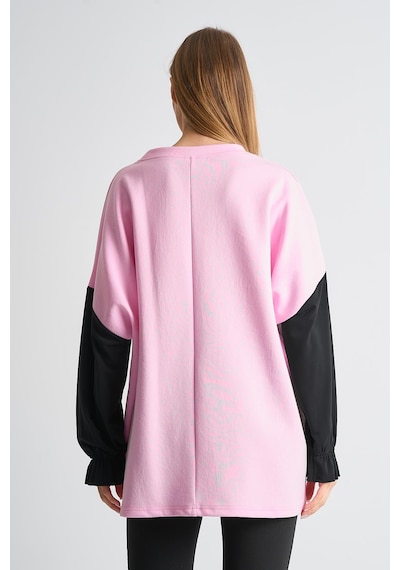 Alexander Gardi Alexandergardı Fırfırlı Kol Detaylı Garnili Renk Bloklu Kadın Sweatshirt Pembe