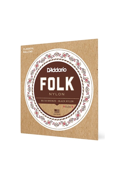 D'addario Gitar Telleri - Halk Naylon Gitar Telleri - Ej34 Klasik Gitar Telleri - Naylon Çekirdekli, Top Uçlu - 80/20 Bronz Sargı, Siyah Naylon Üçlü