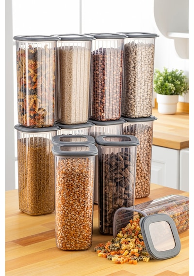 Vienev 1.75 L Poly Kapak Saklama Kabı Antrasit - Beyaz 12'li Antrasit - Beyaz