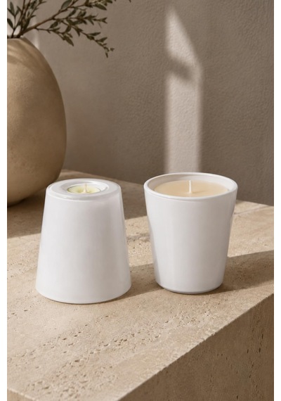 2 Li Beyaz Cam Çift Kullanımlı Mumluk Tealight Ve Bardak Mum Dekoratif Seti