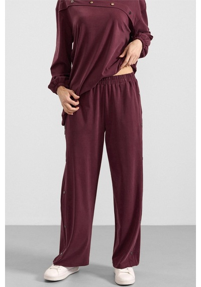 Olcay Metal Aksesuarlı Premium Kumaş Sweat Pantolon Takım Bordo 9404-tk