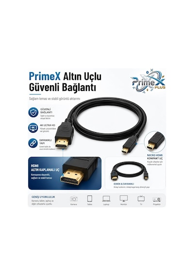 Lexroo Px-1121 Micro Hdmı To Hdmı Kablo, 1.5 Metre 1080p Full Hd Hdmi Görüntü Ve Ses Aktarım Kablosu Standart