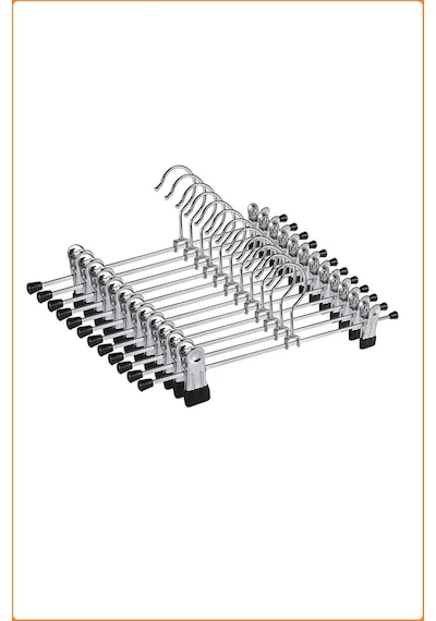 Mandallı Metal Pantolon & Etek Askısı Gümüş 20 Adet Krom
