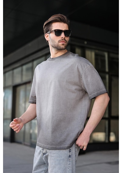 Madmext Siyah %100 Pamuklu Bisiklet Yaka Oversize Erkek Tişört E7177 Siyah
