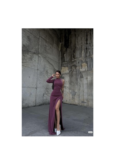 DefyModa Kadın Dik Yaka Taş Detaylı Uzun Kollu Abiye Elbise Mavi