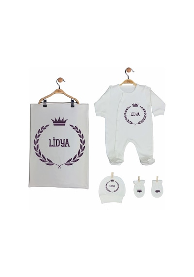 Pia Baby Gl 2006 İsme Özel Taçlı Beşli Tulum Set Krem