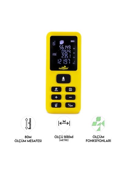 Dawreek Mesafe Ölçer E40 Yellow 80 Metre Dijital El Tipi Mesafe Ölçüm Cihazı