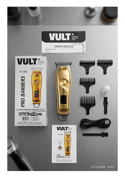 Vult Vt-880 Şarjlı Saç Sakal Ense Epilasyon Öncesi Tüm Vücut Tıraş Makinesi Professıonal Clipper Dijital Ekran 120 Dk