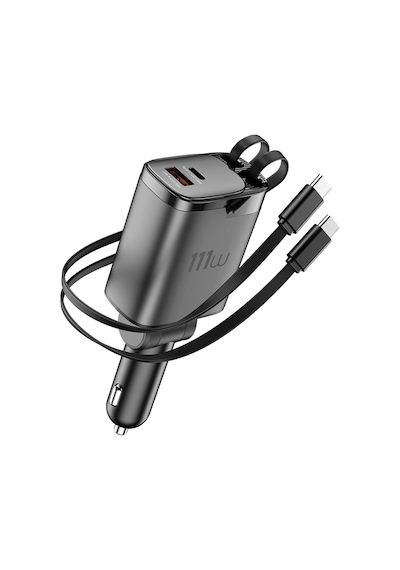 Wiwu Wi-cc034 Type-c + Usb-a Hızlı Şarj Özellikli Gan Teknolojili Kablolu Araç Şarj Aleti 111w Gri