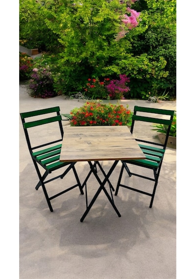 Balkon Bahçe Mutfak 3'lü Bistro Set Katlanır Masa Sandalye 60x60 Yeşil Balkon Bahçe Mutfak 3'lü Bistro Set Katlanır Masa Sandalye 60x60 Yeşil