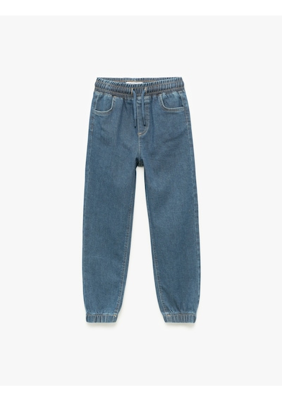Koton Pamuklu Beli Bağcıklı Jogger Denim Pantolon Dark Indıgo 6wkb40003td Koyu İndigo