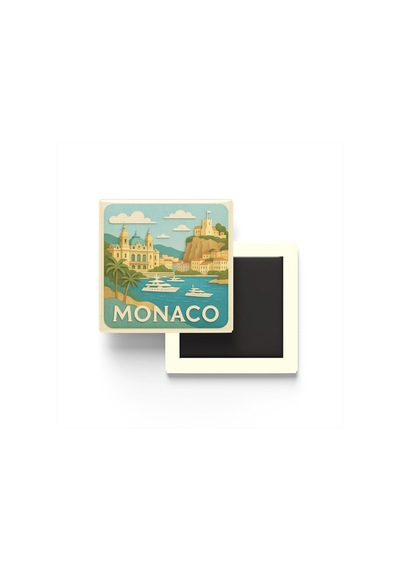 Monako - Monaco - Paper Cut Art - Baskılı Buzdolap Magneti Kare - 9x9 Cm