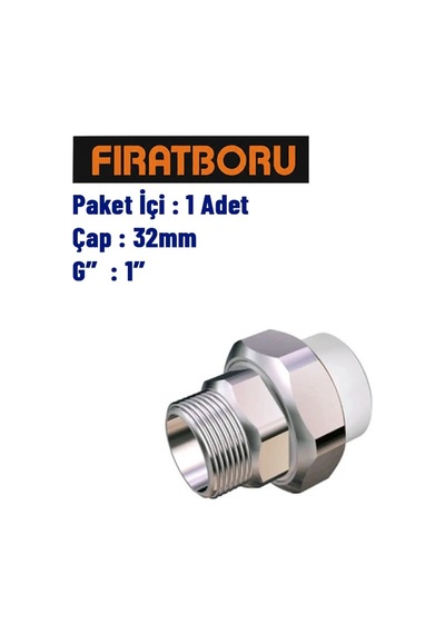 Fırat Dış Dişli Oynar Başlıklı Rakor 32mm, 1'', 1 Adet, 7b66032191