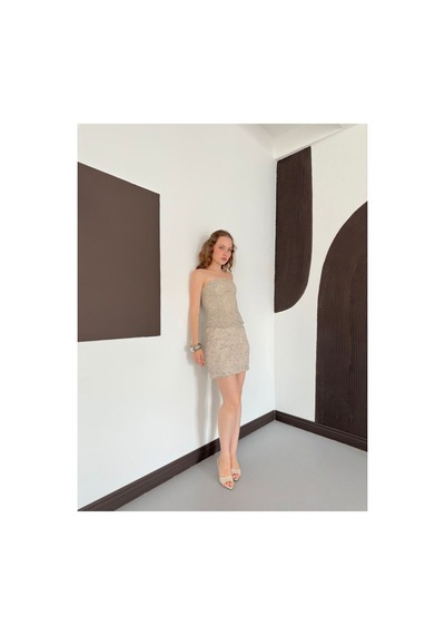 Verymoda Pul Payet Straplez Bluz D3123 Taş