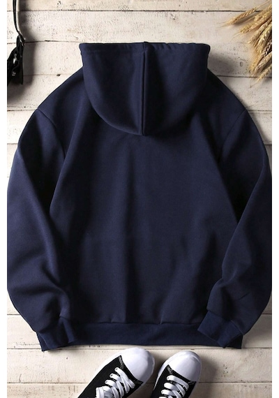 Unisex Panda Baskılı Oversize Sweatshirt Lacivert
