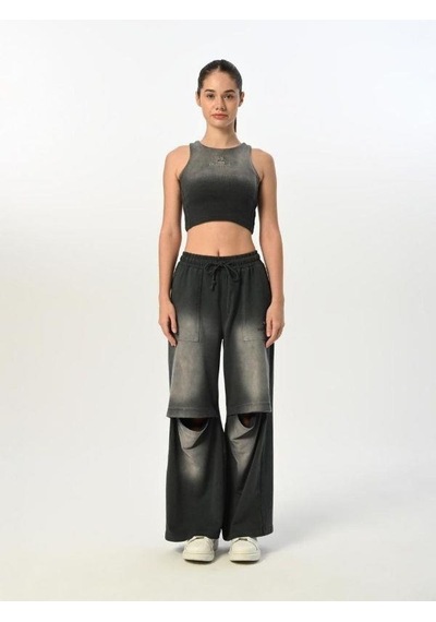 Kız Çocuk Pamuklu Sıfır Kol Crop Bluz-15518 Füme