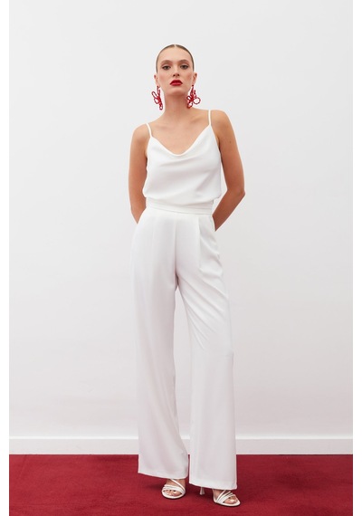 Sateen Degaje Yaka Saten Bluz - Ekru-133243