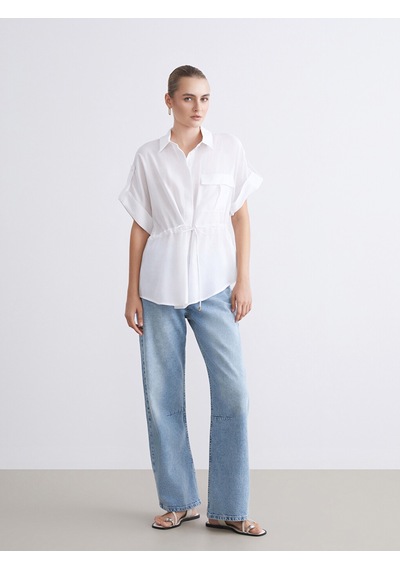 Lcwaıkıkı Classic Beyaz Modal Karışımlı Oversize Kadın Gömlek