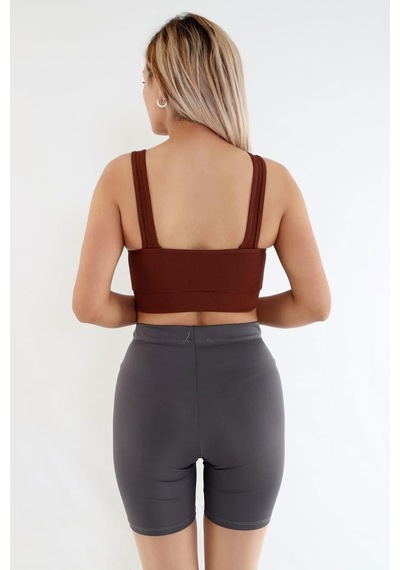 Kompedan Fitilli Crop Sporcu Sütyeni-kahverengi Kahverengi