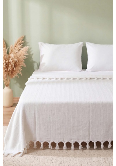 Ekru Natural Çift Kişilik Baskılı Pike & Yatak Örtüsü 200x230 Cm