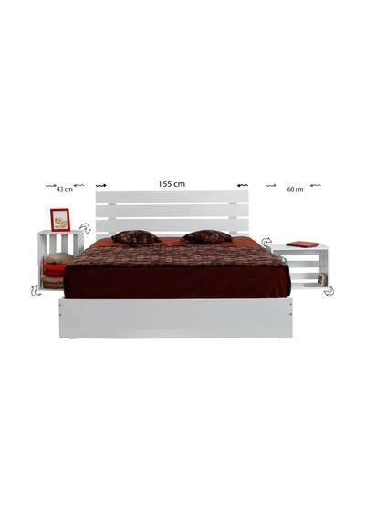 Pasifichome Huga Çift Kişilik Beyaz Ahşap Karyola Komodin Takım 150X200 Cm