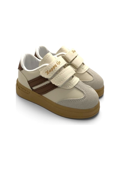Unisex Çocuk Cırtlı Hafif Kaymaz Taban Işıklı Spor Ayakkabı Sneaker Bej