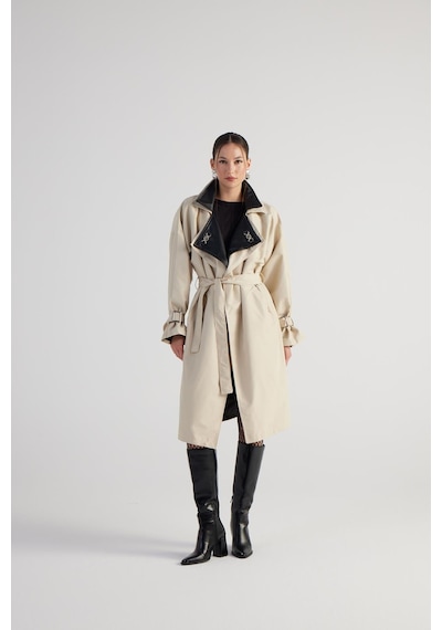 Holly Lolly Maxi Boy Kemerli Cloak Trençkot Bej