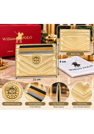 Williampolo Anka Hakiki Deri Unisex Kartlık-ince Tasarım Gold
