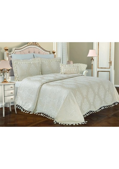 Larissa Pamuk Polyester Jakar Kumaş Krem Yatak Örtüsü Seti 7 Parça 260x270 Cm 357 Krem