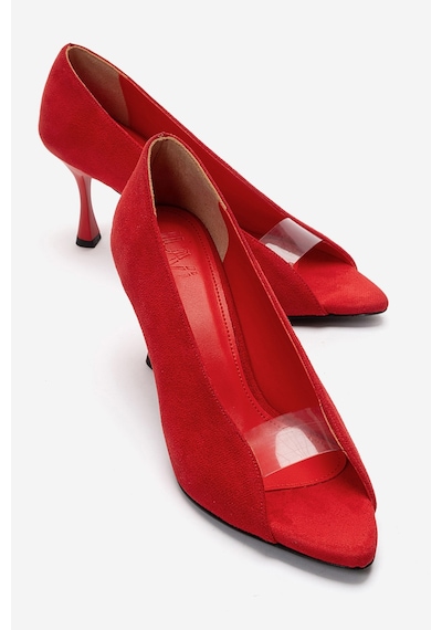 Luvishoes Varelıa Kırmızı Süet Şeffaf Bantlı Kadın Topuklu Ayakkabı