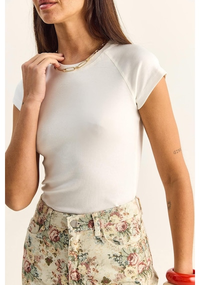 Shade Kadın Pamuklu Kısa Kollu Ranglan T-shirt 1091 60286102 - Beyaz