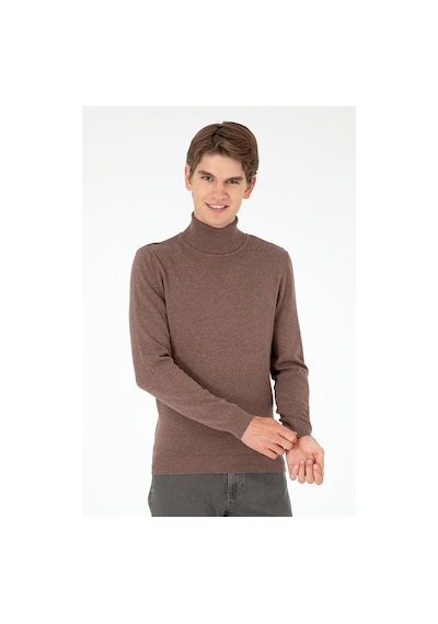 U.S. Polo Assn. Erkek Slim Fit Boğazlı Yaka Vizon Melanj Basic Kazak 50288884-VR174