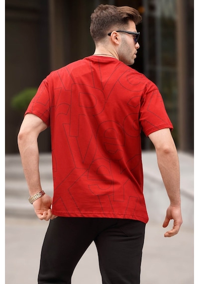 Madmext Erkek Bordo Harf Desenli Bisiklet Yaka Tişört 6061 Bordo