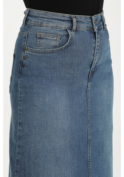 Vellichor Doğal Kumaşlı Yıldız Rivetlı Kot Etek Mavi Çok Renkli