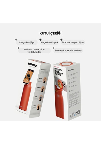Ringo Pro Manyetik Telefon Tutuculu Termal Paslanmaz Çelik Su Şişesi Pipetli Kapak 24 Oz / 710 Ml Turuncu