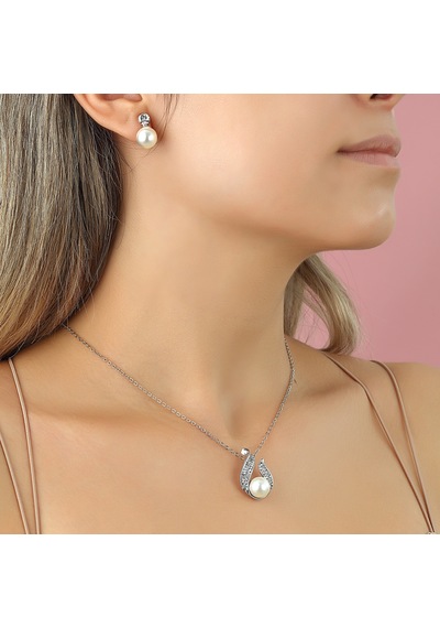 Forentina İnci Modeli Kolye Küpe Set - Güllü Kutusunda Set N11.4214