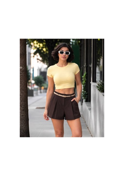 Gigi Wardrobe Portofino Yüksek Bel Şort Ekru Ekru