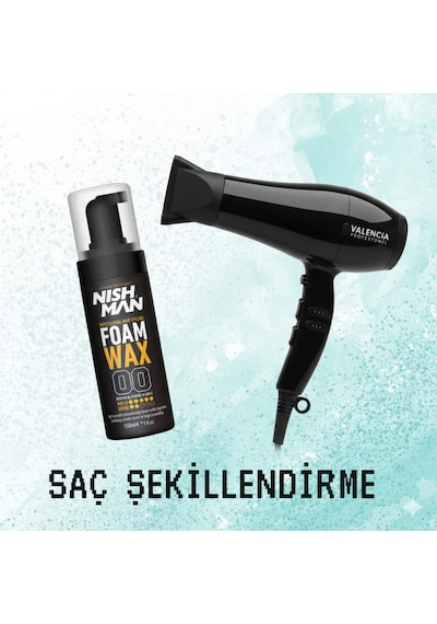 Saç Şekillendirici Köpük Wax Hacim Verici - 150 Ml 5 Adet/ + Fön Makinası Hediye