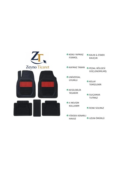 Citroen C4 Hb 2004 Uyumlu 3 Cm Havuzlu 5 Parça 3d Universal Oto Paspas Siyah-kırmızı
