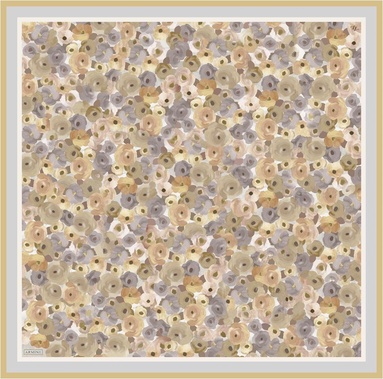 Armine Çiçek Desenli Saf İpek Twill Eşarp 9300d 37 BEj