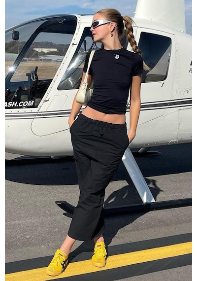 Siyah Bisiklet Yaka Basic Kadın Tişört Mg1725 Siyah