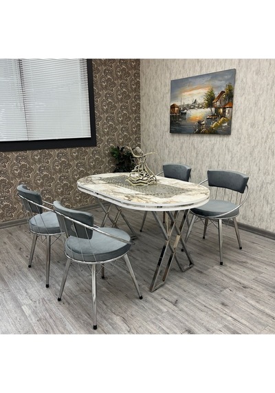 Selenit Mutfak Yemek Masası Takımı- 4 Kişilik Mutfak Masa Sandalye Takımı- Mutfak Masası Takımı Beyaz Mermer Gümüş Selenit Mutfak Yemek Masası Takımı- 4 Kişilik Mutfak Masa Sandalye Takımı- Mutfak Masası Takımı Beyaz Mermer Gümüş