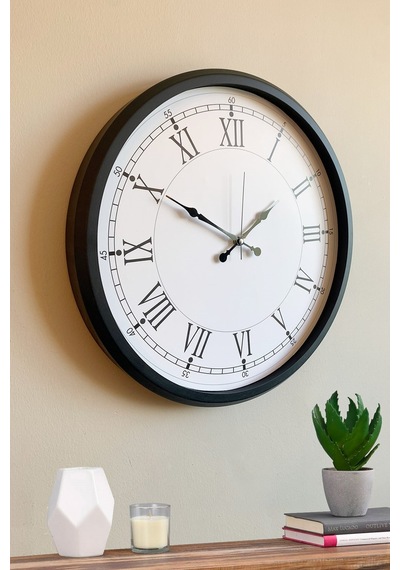 Modern 52 Cm Black & White Roma Rakamlı Metal Duvar Saati Diğer