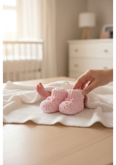 Balbeybi Örgü Triko Yenidoğan Bebek Patiği 0 6 Ay Unisex Ponponsuz Yumuşak Patik Pembe