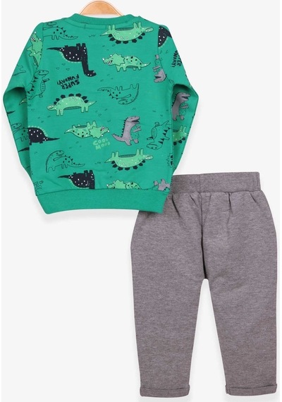 Breeze Erkek Bebek Eşofman Takımı Dinozor Baskılı Yeşil (9 Ay-2 Yaş)