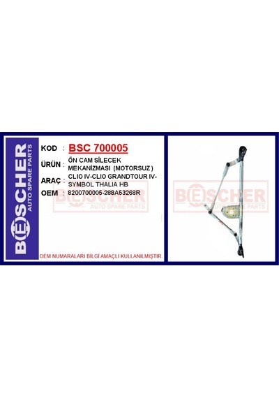 Bsc 700005-99 Ön Cam Silecek Mekanizması Motorsuz Clio 4-clio Grandtour 4-symbol Hatchback 8200700005-288a53268r