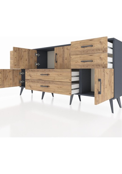 Arges Konsol Tek Raflı 6 Çekmeceli 4 Kapaklı 176x30x83 Antrasit-çam/çam Çam/çam Arges Konsol Tek Raflı 6 Çekmeceli 4 Kapaklı 176x30x83 Antrasit-çam/çam Çam/çam
