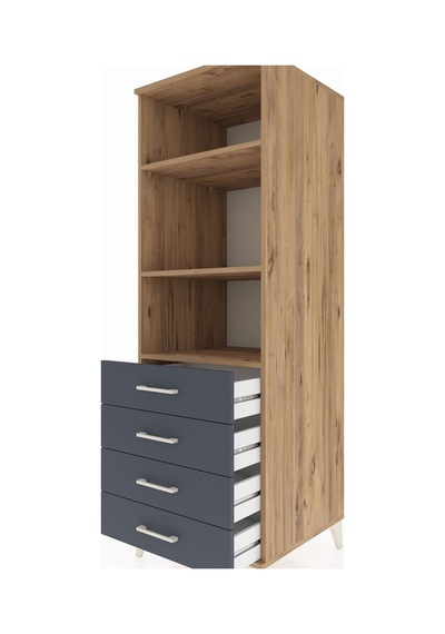 Kronos Dolap 3 Raflı 4 Çekmeceli 60x59x182 Çam-antrasit Atlas Çam