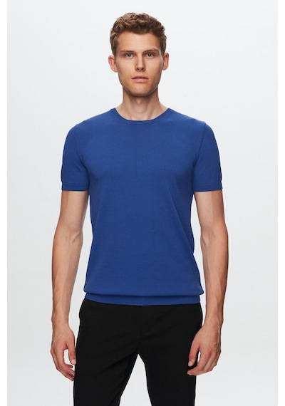 D's Damat Slim Fit Kobalt Düz Örgü Rayon Örme T-Shirt 0Ef069421003M Saks Mavi