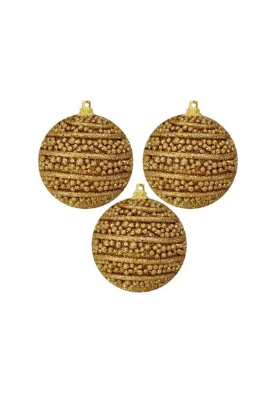 Yılbaşı Lüks Simli Ağaç Süsleri 8 Cm 3 Lü Gold